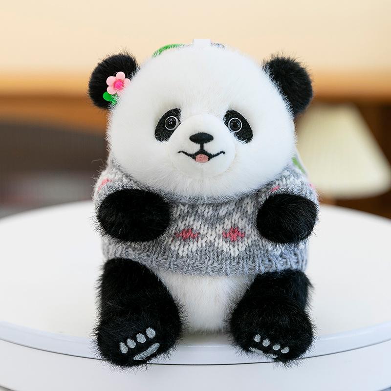Cartoon Sweater Panda Plush Pendant for Girls Traveling Slanted Mobile Phone Clip Panda Hall Souvenir Backpack Hanging Decoration