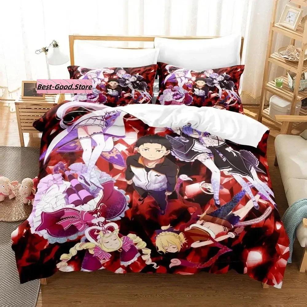 Re Zero Bedding Set Single Twin Full Queen King Size Bed Set Aldult Kid Bedroom Duvetcover Sets 3D Print Anime Bed Sheet Set