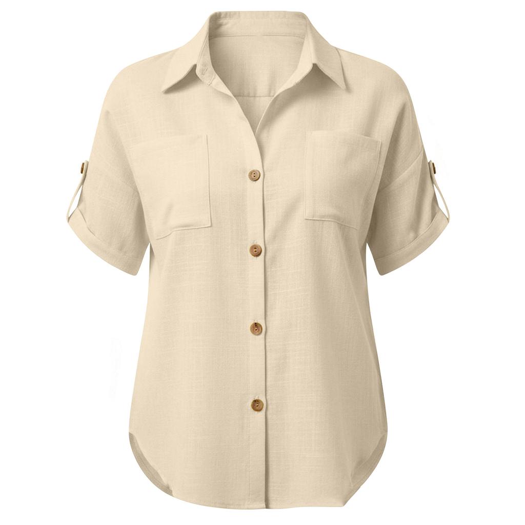 Women's Fashion Casual -Colour Short-Sleeved Buttoned Pocket Cardigan T-Shirt Top