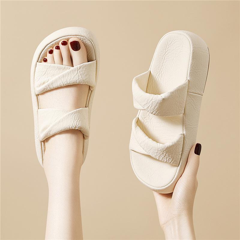 Leather Thick-soled Heightening Bow Slippers for Women To Wear Summer New Casual Non-slip Beach Slippers