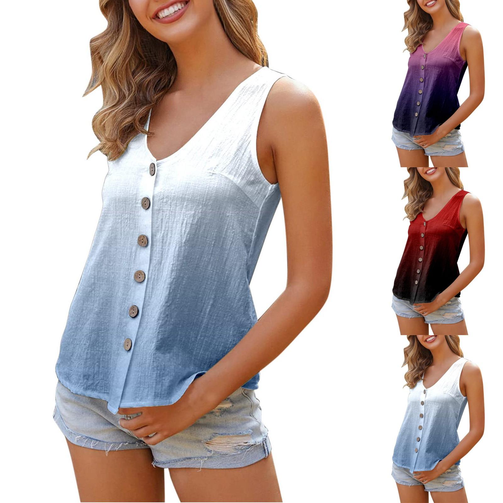 

Женская мода, лето 2022, повседневная футболка без рукавов с принтом на пуговицах, топы, блузка