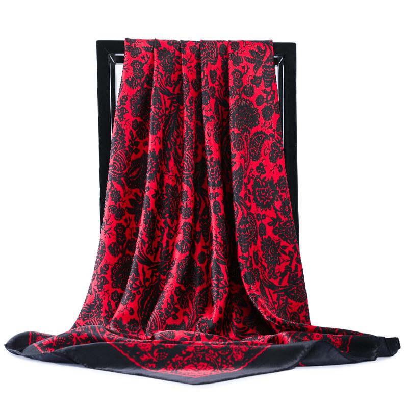Fashion Scarves For Women Print Silk Satin Head Scarf Female 90cmx90cm Luxury Brand Square Shawl Large Hijab Scarfs For Ladies