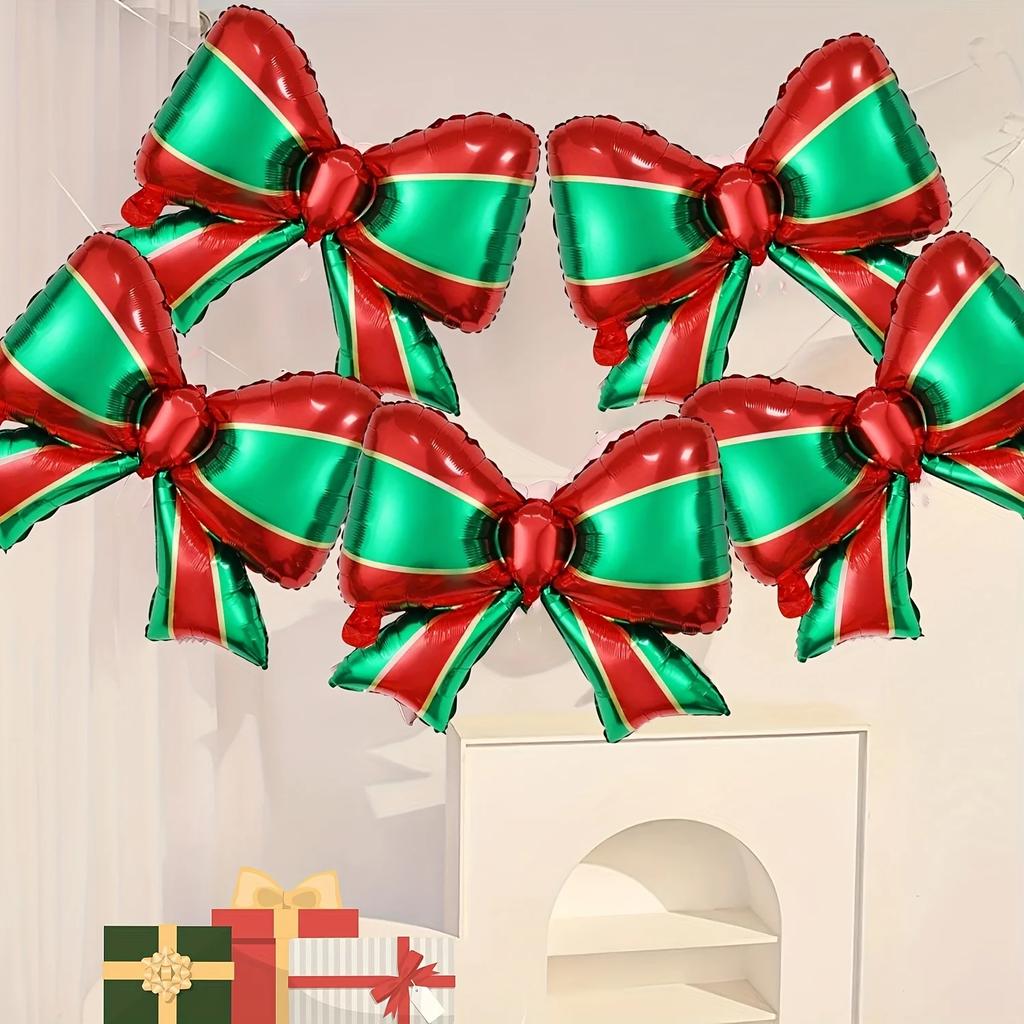 Red Green Christmas Bow-shaped Aluminum Film Balloons Festival Party Supplies Christmas Indoor Outdoor Decoration Balloons