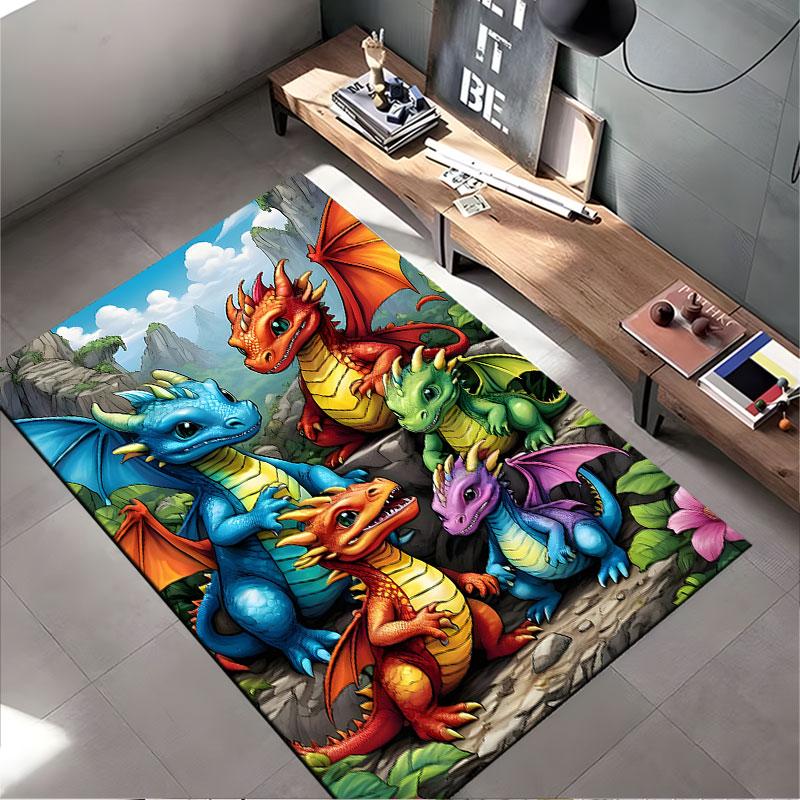 Colorful Cartoon Dragons Carpet Suitable As a Non-slip Mat for the Living Room or Bedroom Sofa