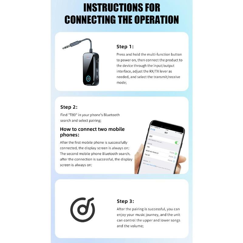 Bluetooth 5.4 Audio Transmitter and Receiver 2 In 1 Wireless 3.5mm Aux Audio Adapter Bluetooth Transmitter for TV Car Headphones