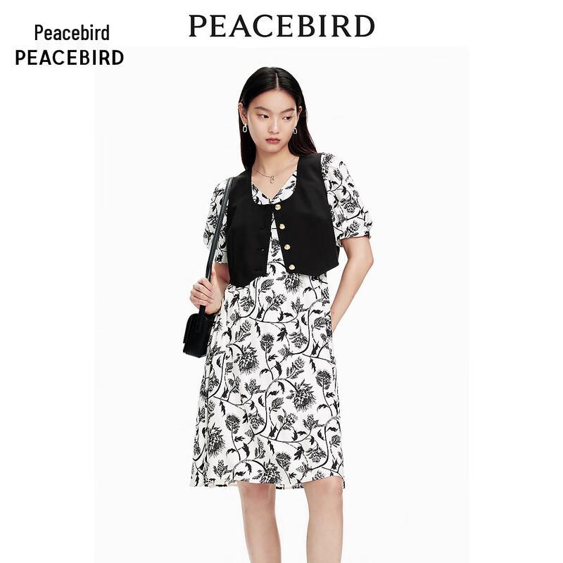 

Peacebird Women s Elegant Two-Piece Short Sleeve Print Dress L