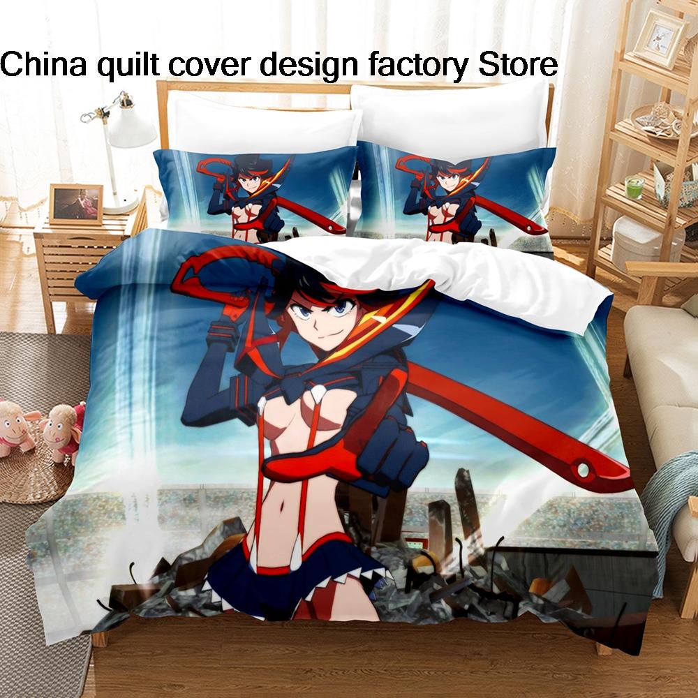 3Pcs Kill La Kill Anime Bedding Set 3D Print Ryuko Matoi Duvet Cover Pillowcases For Teens Fans Room Decor Gift  Bed Linen