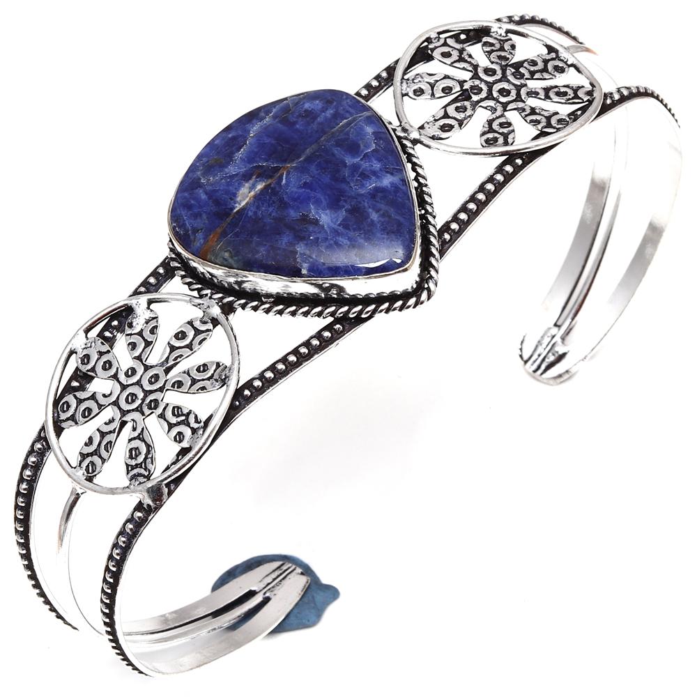 

Blue Sodanite Gemstone Silver Jewelry Cuff-Bangle 7 Adjustable