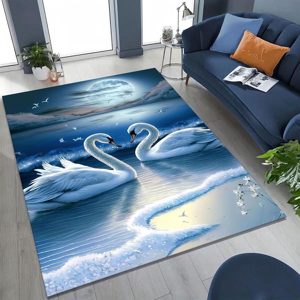 Traum Liebe Schwan Kunst Cartoon Teppich für Schlafzimmer Wohnzimmer Sofa Zuhause Fußmatte Dekor, Große Kinder Spiel Rutschfeste Bodenmatte Geschenk