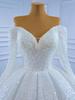 2026 French Wedding Dress: Retro One-Shoulder Long Sleeve with Heavy Beading and Long Train.
