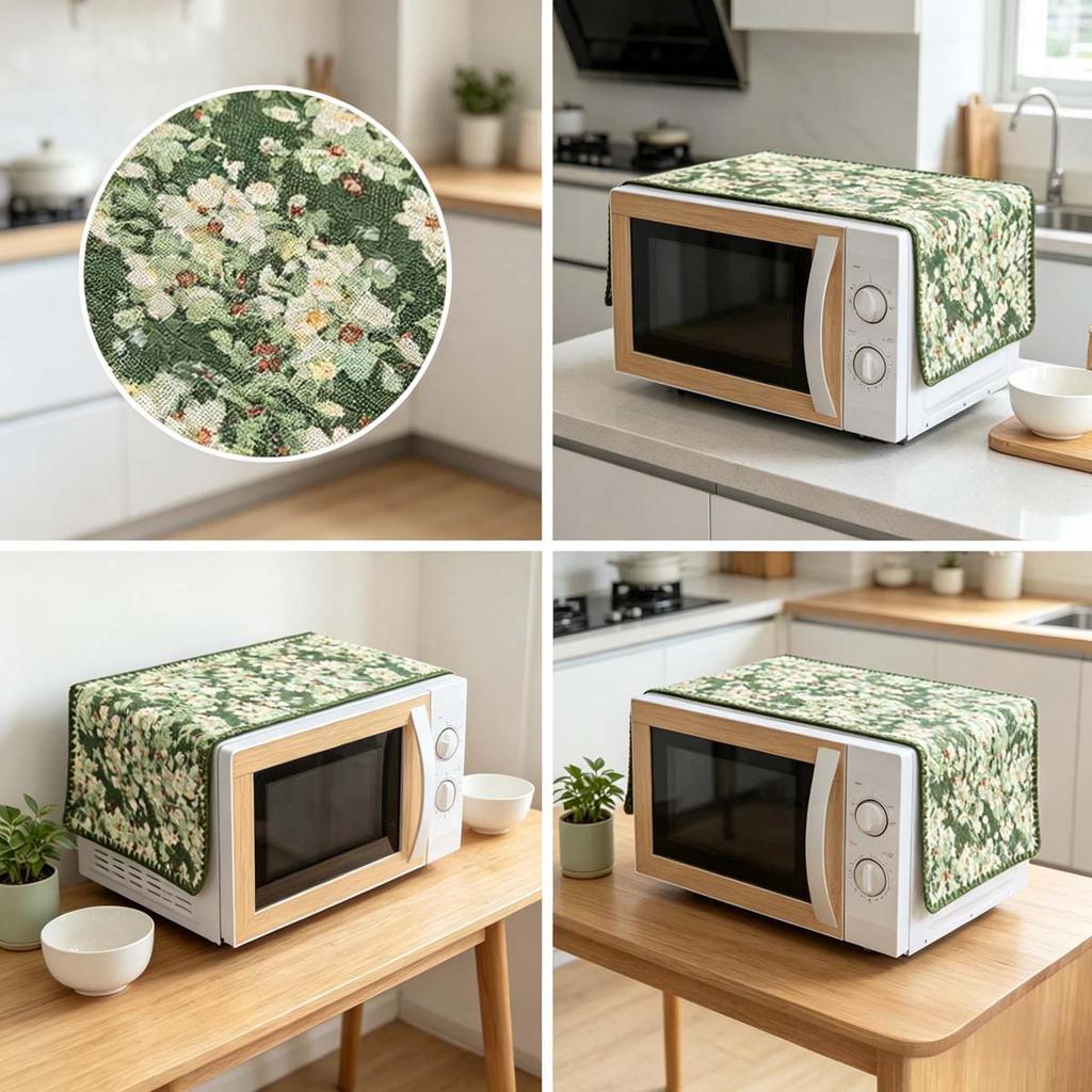 30x90cm Portable Cotton Linen Microwave Dust Cover Small Kitchen Accessory