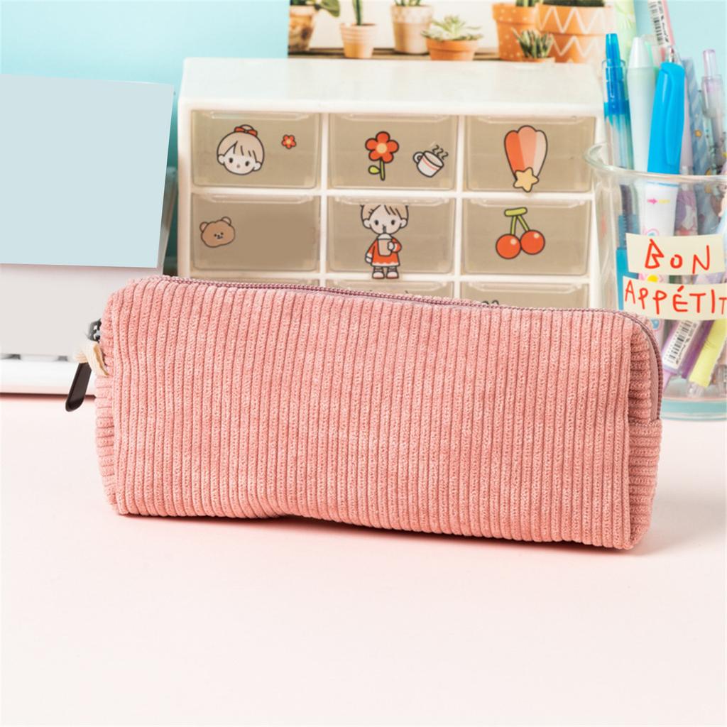 Big Capacity Pencil Bag Zippered Pen Case Corduroy Pencil Bag Corduroy Pen Pouches Stationery Bag for Student School