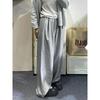 Dark Grey Heart Pattern Wide Leg High Waist Petite Women's Trousers - Spring/Summer Casual Straight Leg Floor Length Pants