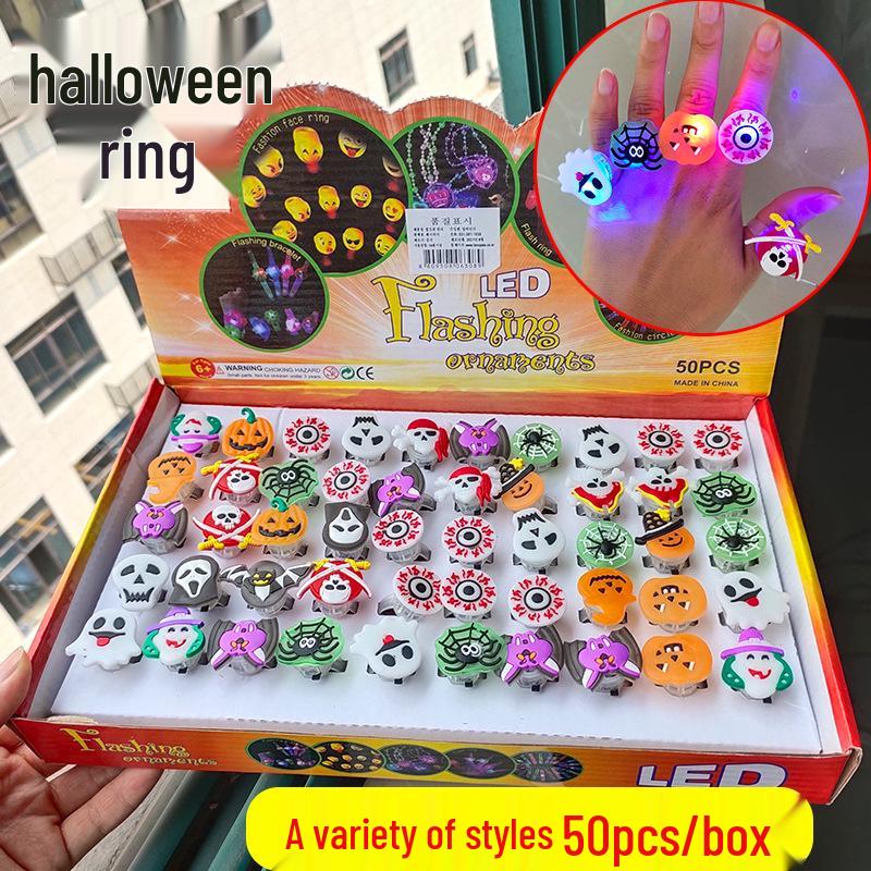 Halloween Light-Up Rings - Pumpkin, Skull, and Bat Designs for Parties