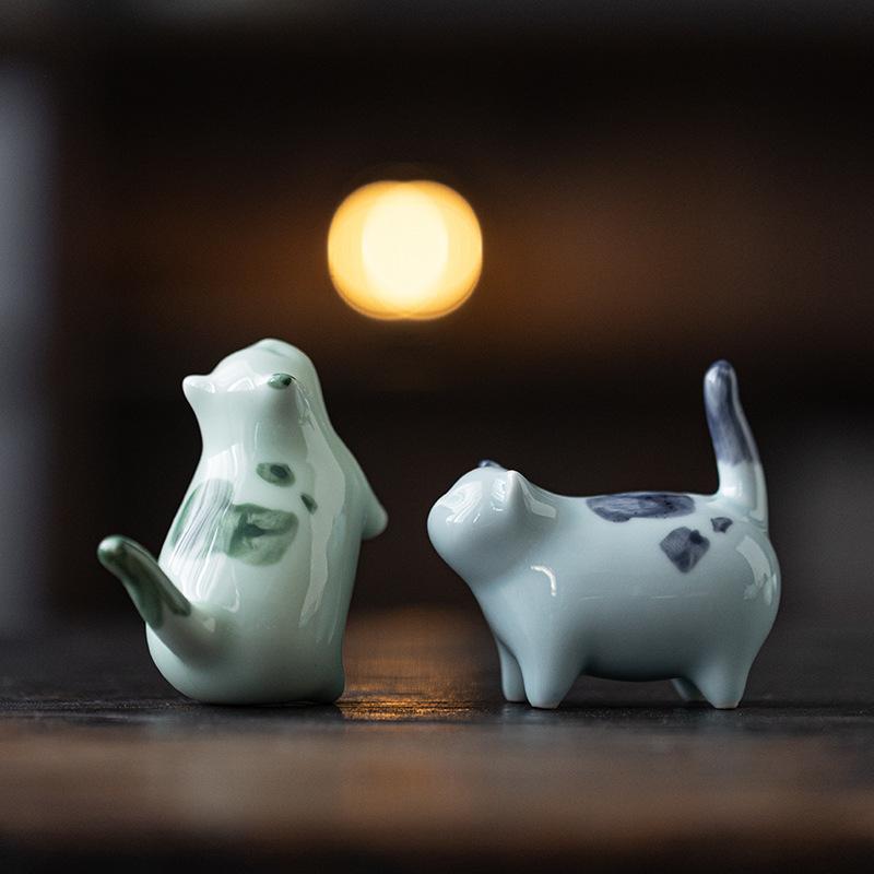 Creative Cute Cat Ornaments Ceramic Animal Crafts Home Living Room Tea Room Desktop Set Decoration Furnishings Home Decor