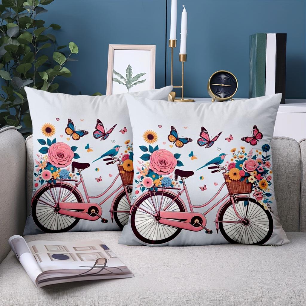 1 Pieces Floral Bicycle Pillow With Butterflies And Bird Polyester pillowcase, sofa decorative cushion cov Headboard Pillow