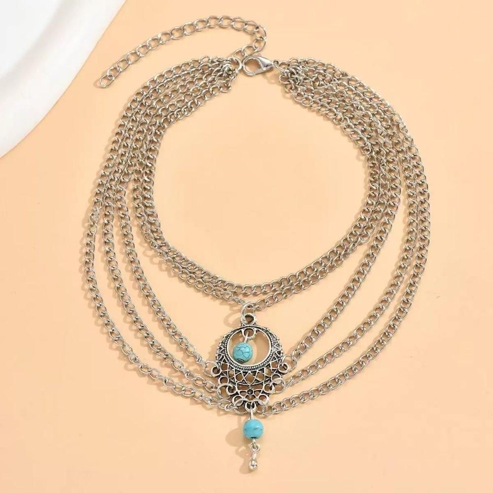 Retro Style Hollow Anklet Handmade Foot Jewelry New Turquoise Foot Chain  Summer