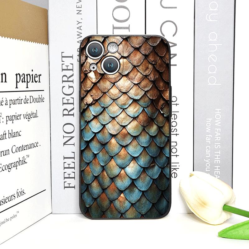 Creative Black Golden Scale Texture Printed Phone Case for iPhone 17 16 12 11 14 13 15 Pro Max Mini XS MAX XR 7 Plus Soft Cover