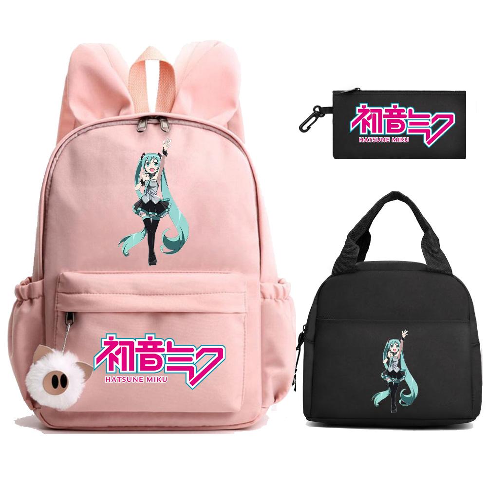 Zaino Stampato Cartoon Hatsune Miku Borsa Pranzo Astuccio per Bambini Studenti Borsa Scuola Ragazza Bambino Regalo Borsa da Viaggio Donna