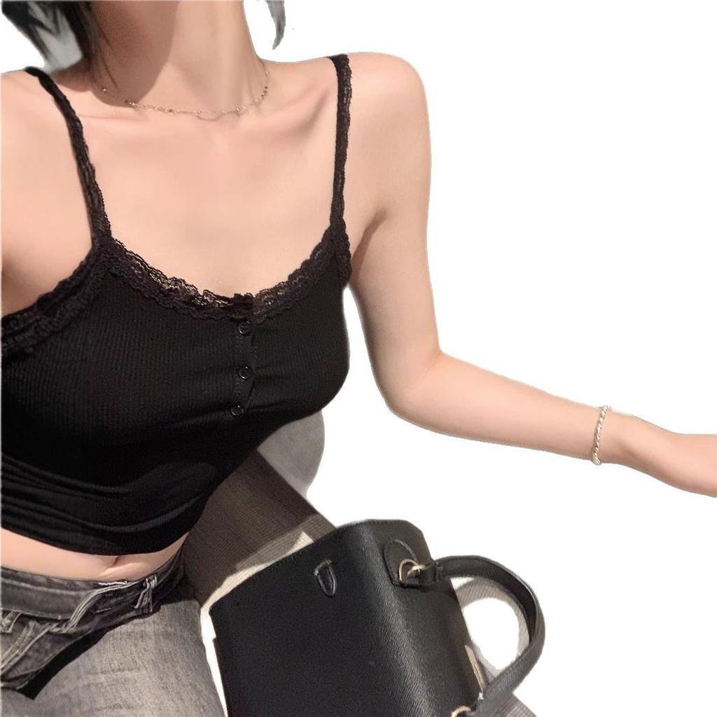 Pure desire, white suspender vest, women's summer lace, slim and thin, sexy inside and short top outside