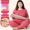 Women's Plus Size Fleece-Lined Lambswool Dralon Crew Neck Warm Underwear Set for Winter Cold Protection