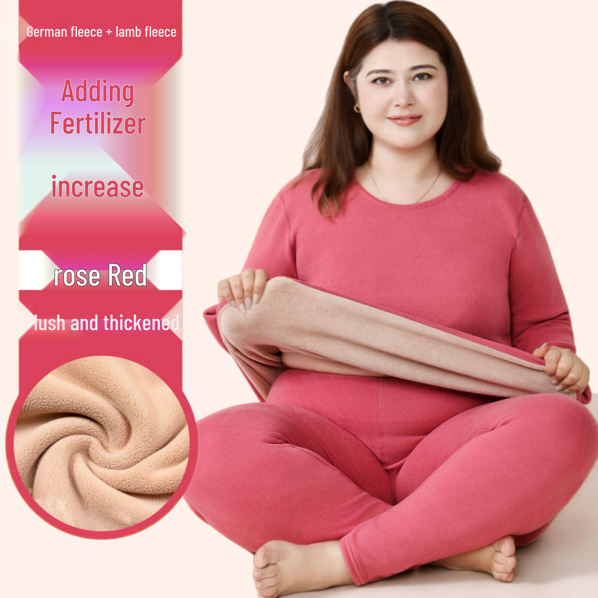 

Women s Plus Size Warm Fleece-Lined Lambswool Underwear Set for Autumn and Winter XXL