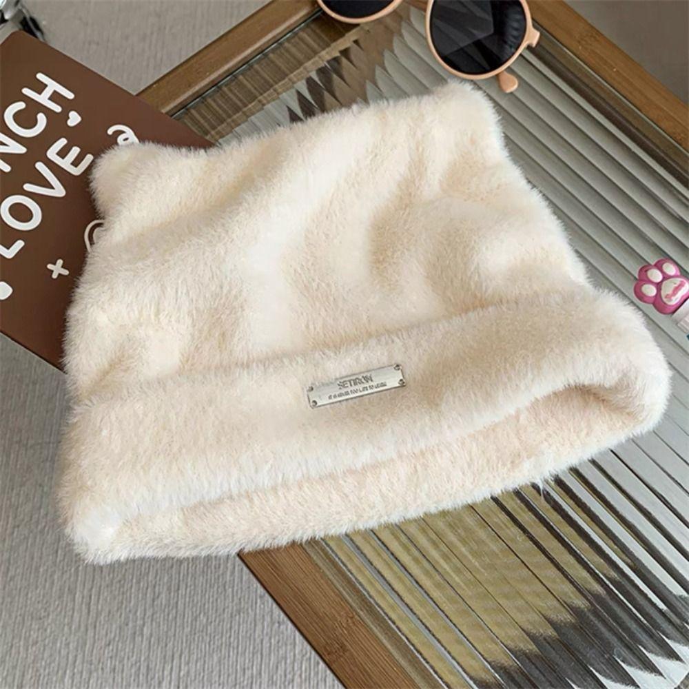 Letter Cat Ears Hat Fluffy Winter Plush Hat Leisure Knitted Cap  Winter/Autumn