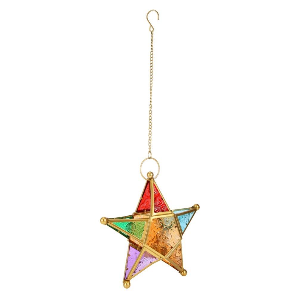 2PCS Star Colored Glass Lantern Colored Glass Tealight Holder Garden Decoration