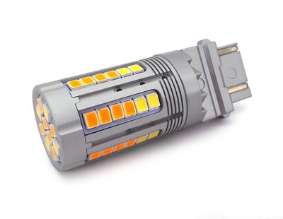 2 ks P27/7W LED žárovka 3157 12-24V bílo-oranžová bez chyby 100% CANBUS Off-Road