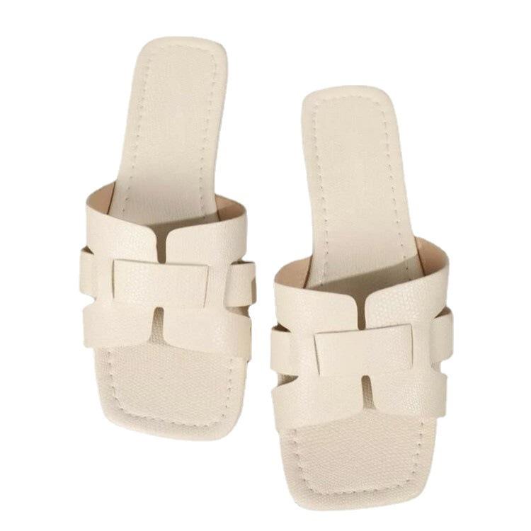 Large size flat-bottomed cool slippers 2025 new casual outer wear simple and fashionable square head beach soft-bottomed cool slippers