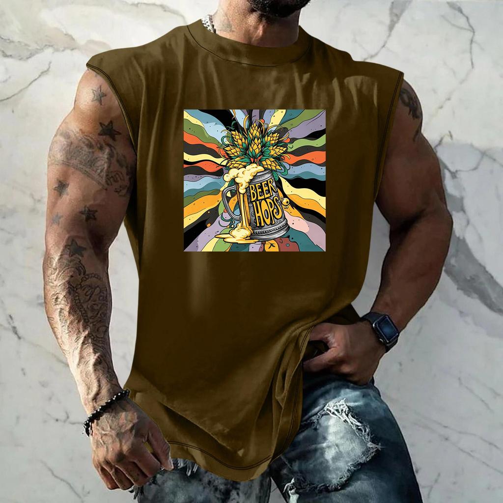 Men Sleeveless Tank Top Loose Fit Casual Streetwear Summer Beach Holiday Daily Wear Printed Graphic Muscle Shirt