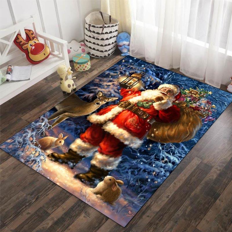 Santa Claus Reindeer Snowman Christmas Decoration Carpet Living Room Bedroom Carpet Entrance Porch Door Mat Home Decoration