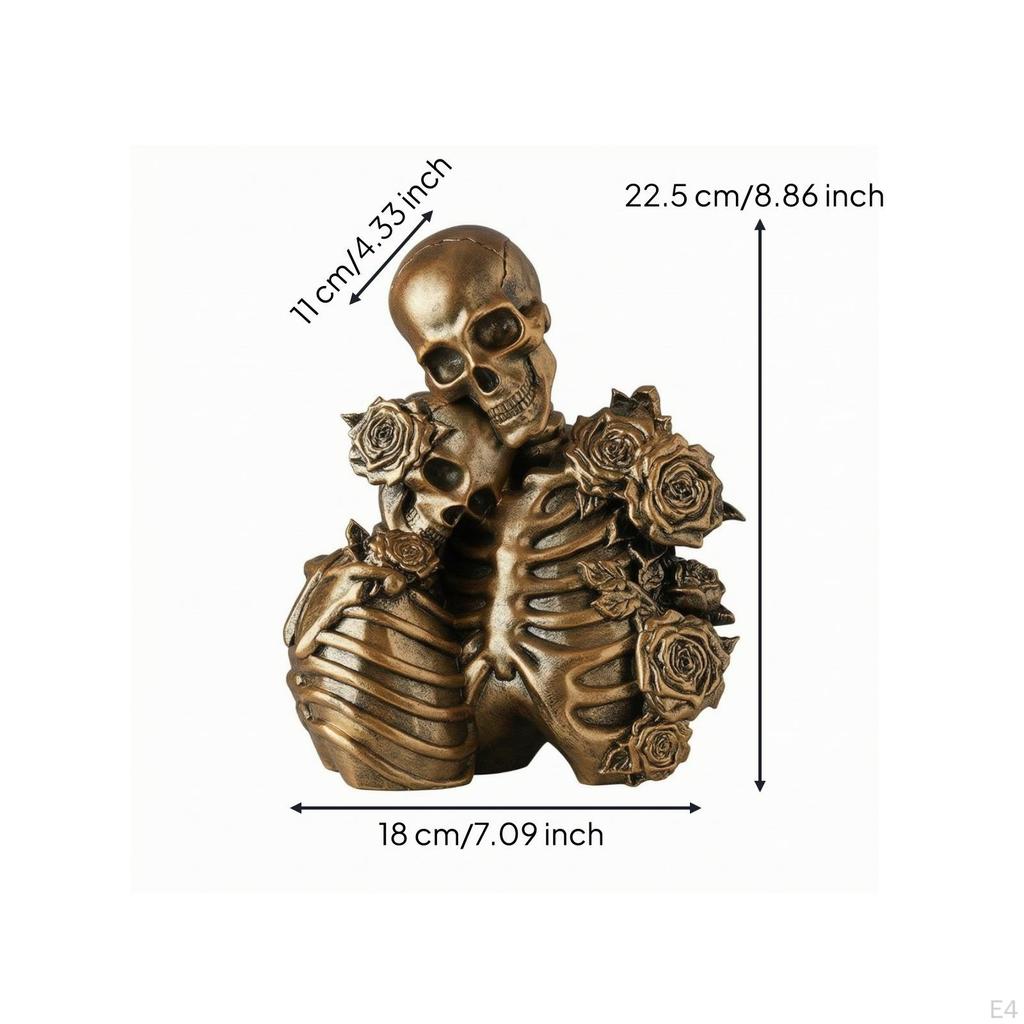 Gotische Skelettstatue mit Rosen | Freistehendes Ausstellungsornament, Skulptur für Paare, für