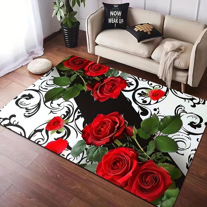 1PC Rose Pattern  Kitchen Rugs Non-Slip Home Door Mats Pop Design Bathroom Rugs Bath Mat Carpet for Home Sink Laundry Decor