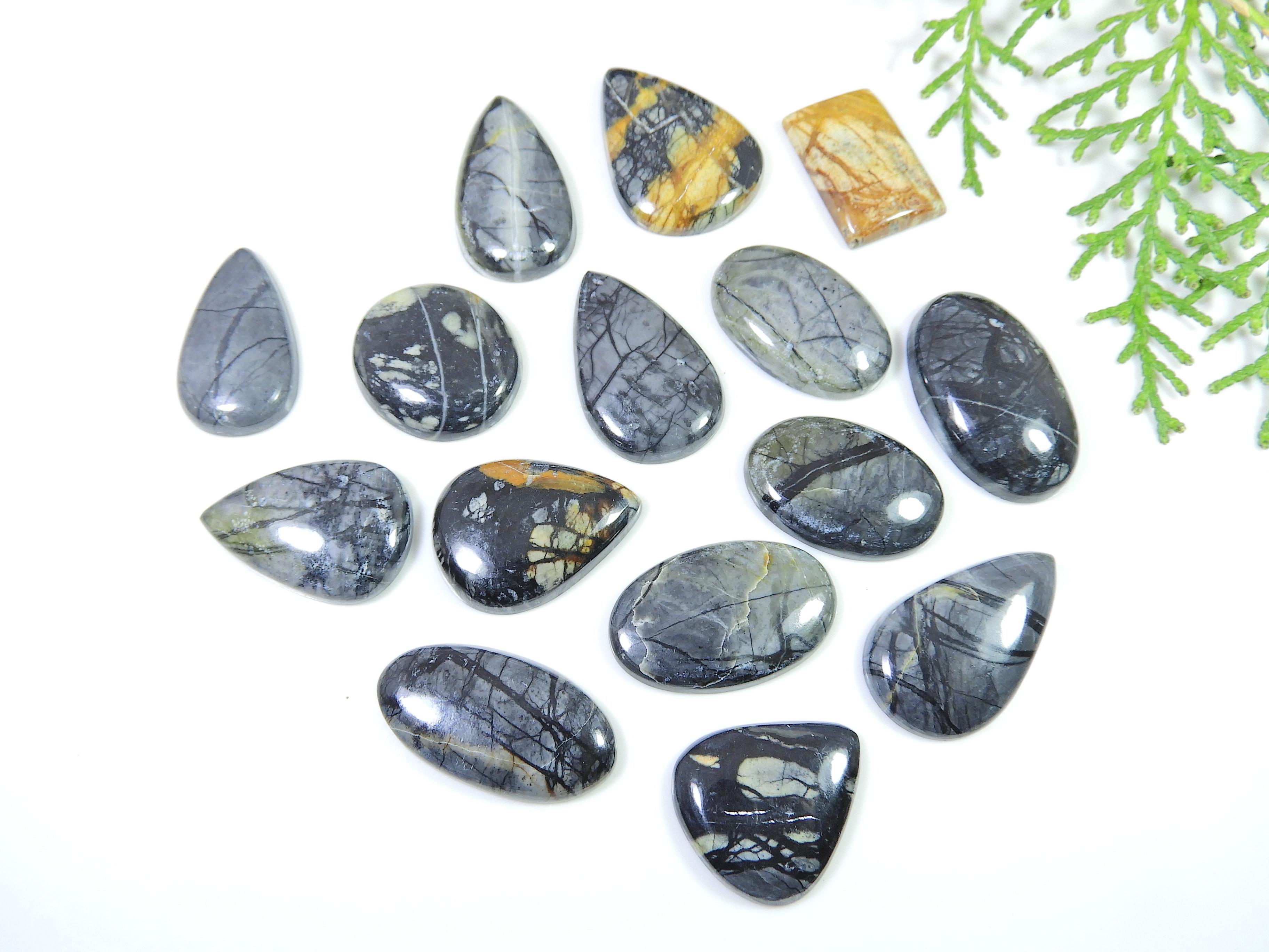 

Natural Picasso Jasper 15Pcs Mix Cabochon Loose Gemstone22-30MM 289Cts. RQ-856