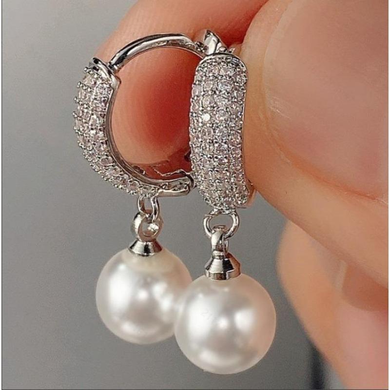 Exquisite Two Wear Zircon Ear Buckles, Fashionable Light Luxury Atmosphere Elegant Women'S Pearl Earrings
