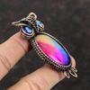 Rainbow Solar Quartz Druzy Pendant Copper Wire Wrapped Stone Pendant Owl Pendant Blue Color Evil Eye Pendant Copper Jewelry Handmade Pendant