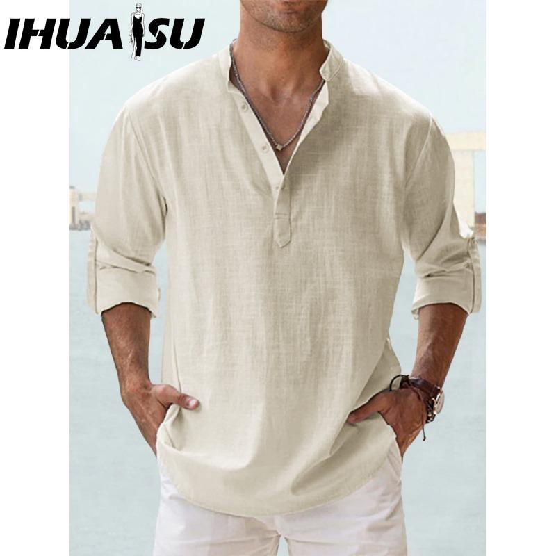 IHUASU Baumwolle Langarm T-Shirt Herrenmode Lockeres Shirt Bedrucktes Mitfühlendes Shirt