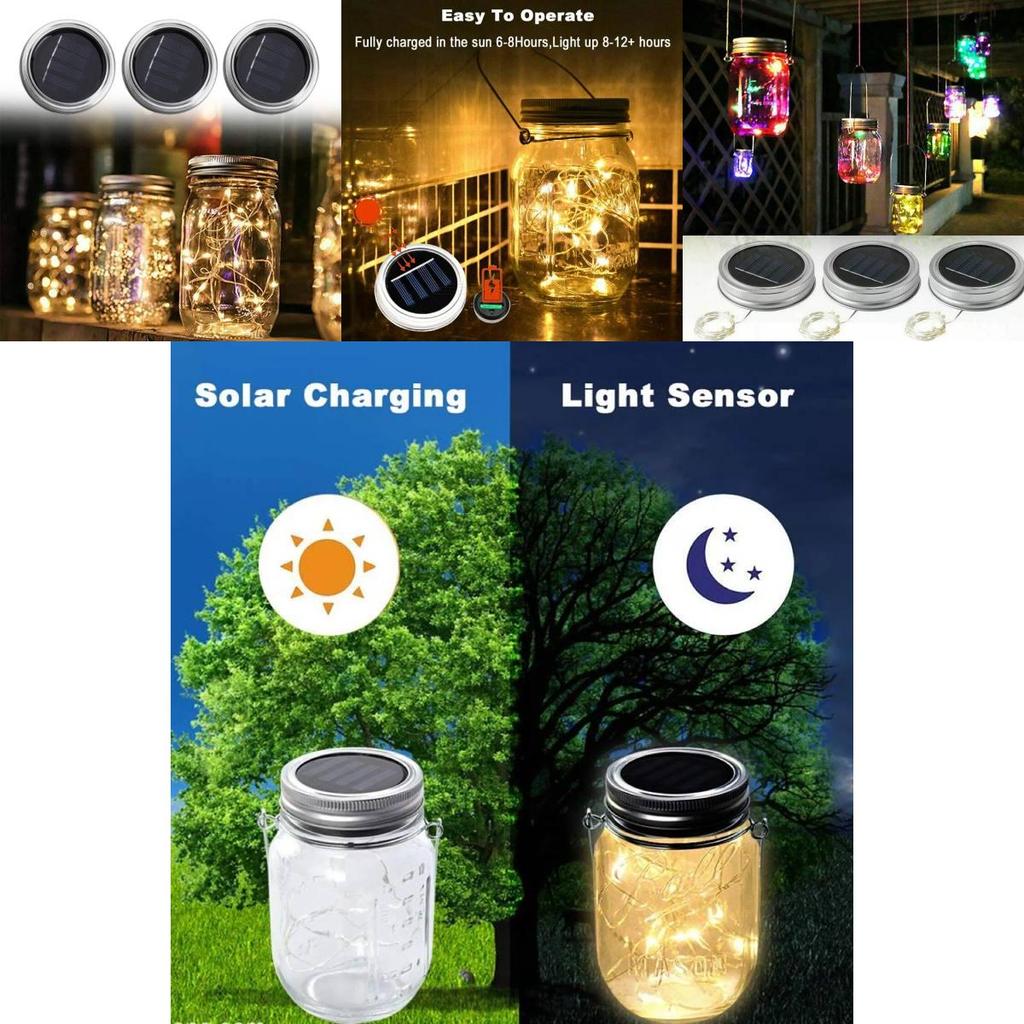 Güneş Enerjili Kavanoz Kapağı İpli Işıklar Su Geçirmez Dış Mekan Pilli Dekoratif Peri Işıkları