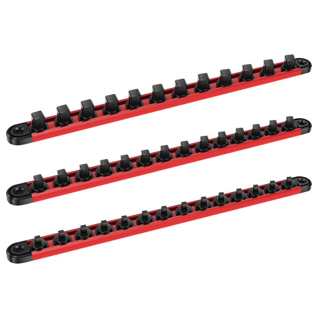 3Pcs Magnetic Socket Organizer Rail Set Stainless Steel  with 12/14 360° Rotatable Removable Clip for Toolbox for Mechanic DIY