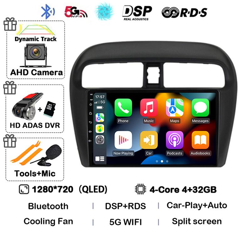 Android 14 Carplay Auto For Mitsubishi Mirage Attrage  6 2012 2013 2014 - 2018 2019 Multimedia Car Radio Player WIFI DSP Stereo