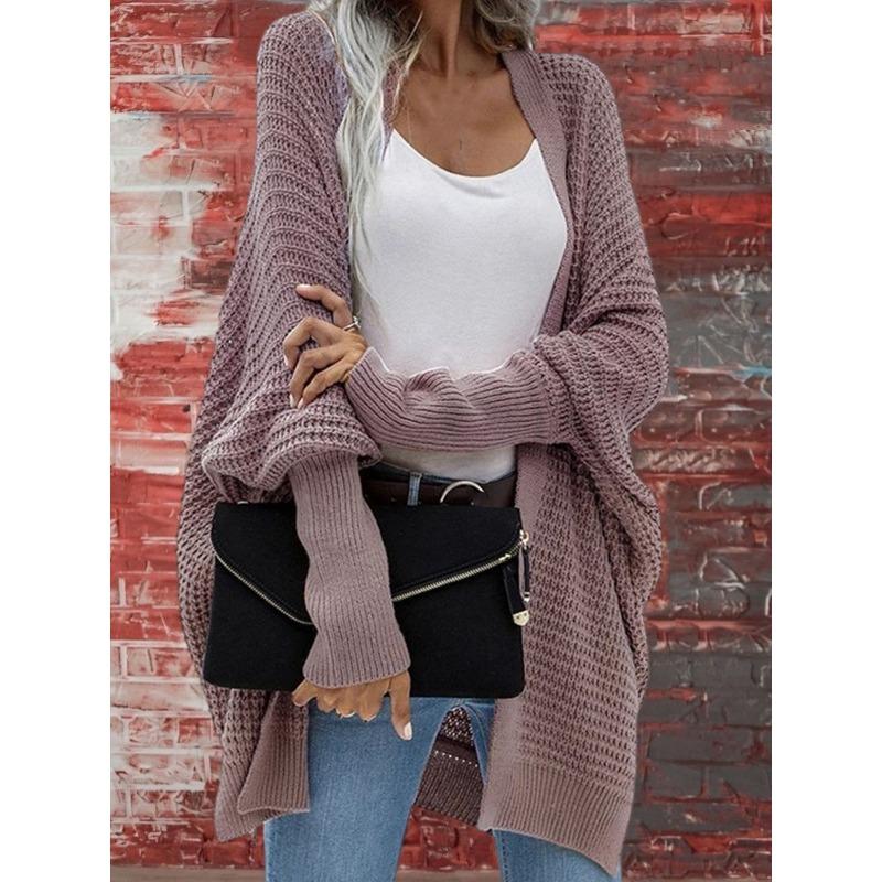 

Женский осенне-зимний вязаный свободный однотонный свитер с рукавами «летучая мышь» XL фиолетовый