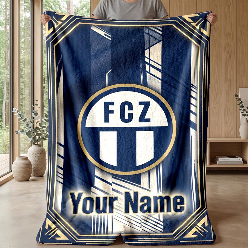 Custom Text Flannel Throw Blanket, Lightweight Cozy Bed Sofa BlanketFC Zürich
