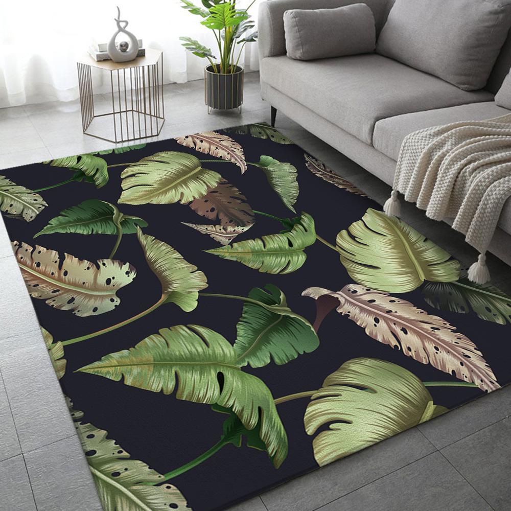 Pflanzenblätter Teppich Schwarz Gold Mode Eingangstür Fußmatte Fußabtreter Rutschfeste Fußmatte Wohnzimmer Dekor Teppich