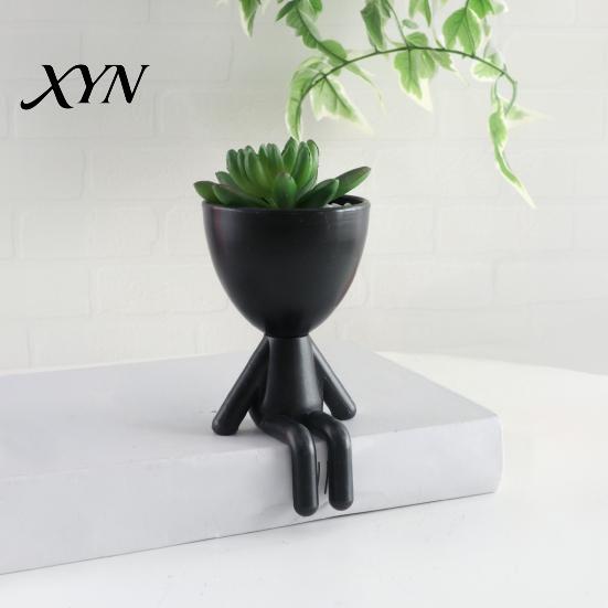Indoor Plant Pot Ornament 3D Printed Sitting Human Figure Succulents Planter, 2-in-1 Desktop & Decor Ornament, Matte Finish Office Desk Planter