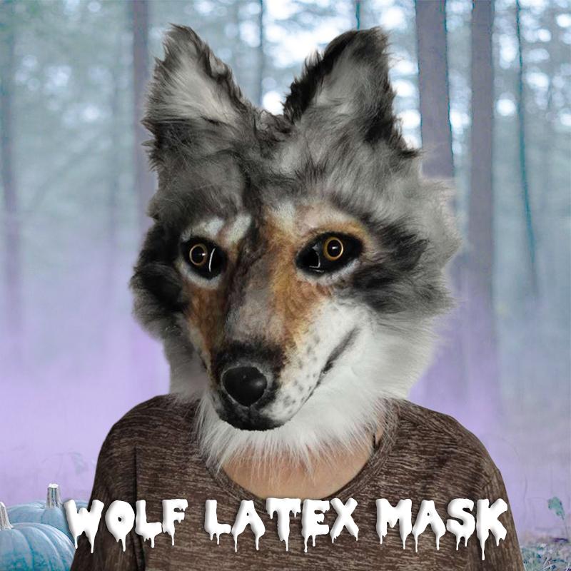 Hund Latex Maske Cosplay Party Requisiten Erwachsener Ganzgesichts Grau Haar Wolf Masken Halloween Karneval Kostüm Lustiges Pelztier Wolf Masken