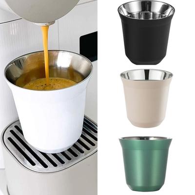 1pcs Summer Simple Flat Bottom Cup Stainless Steel Double-layer Inner Tank Capsule Coffee Cup High-grade Solid Color Water Cup