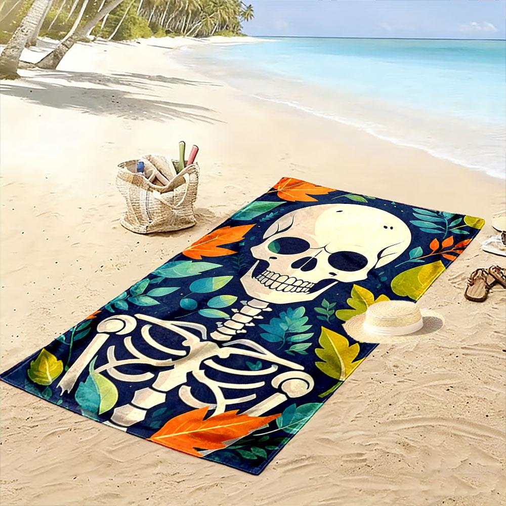 Skeleton amidst vibrant foliage Print beach towel, quick drying, suitable for travel, outdoor sports, jogging, the beach and swimming, gift