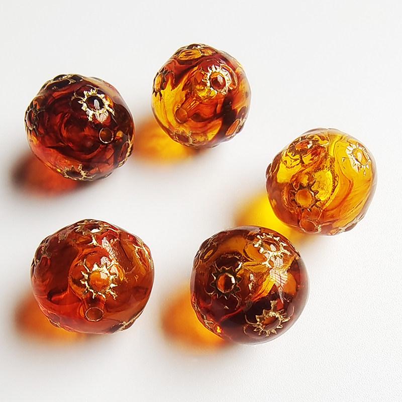 Retro Amber Gold-Inlaid Rose Mirror Heart Beading Supplies