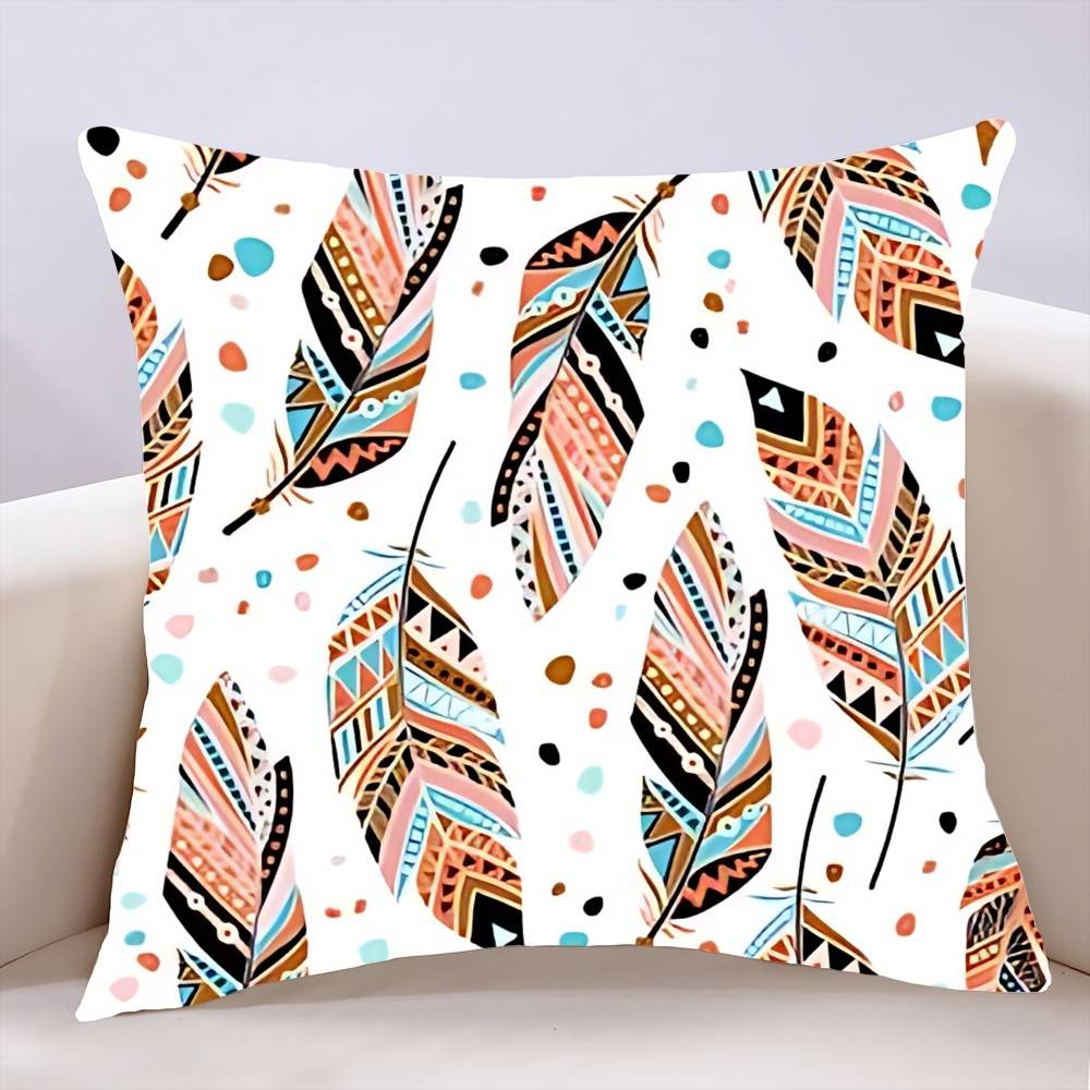 Flower Feather Pattern Pillow Case Cushion Cover Soft Cute Throw Pillow Case For Car Sofa Pillowcase Polyester With Zipper